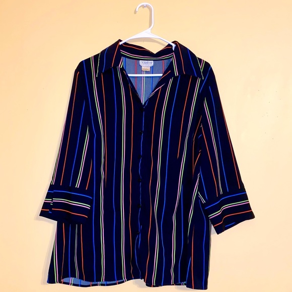 Tops - Black and Multicolor Striped Button Down Blouse
